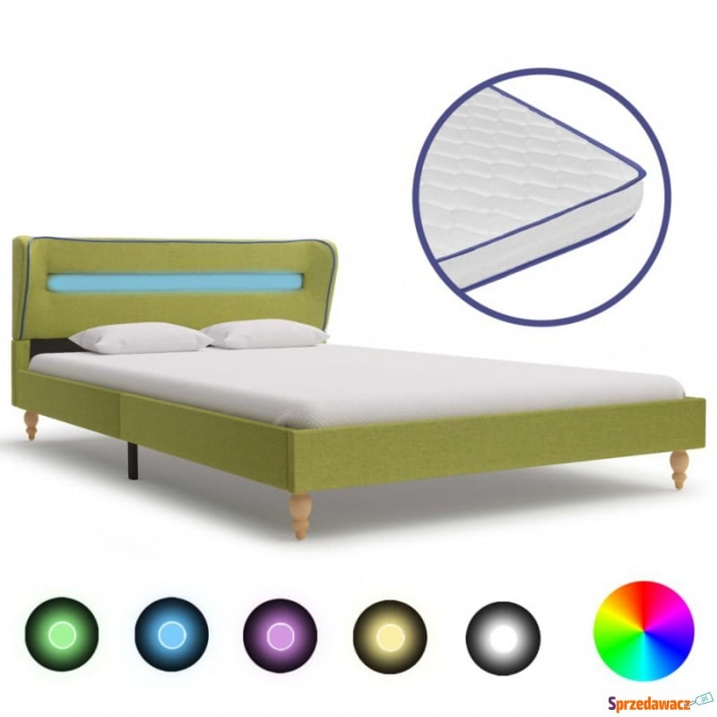 Łóżko LED z materacem memory, zielone, tkanina,... - Łóżka - Tychy