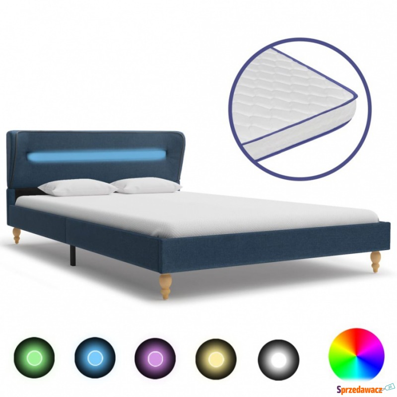 Łóżko LED z materacem memory, niebieskie, tka... - Łóżka - Paczkowo