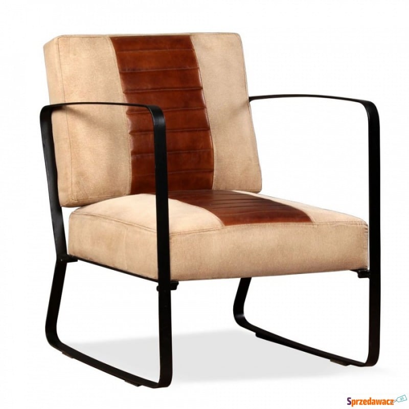 Fotel z prawdziwej skóry i płótna brązowy - Krzesła biurowe - Knurów