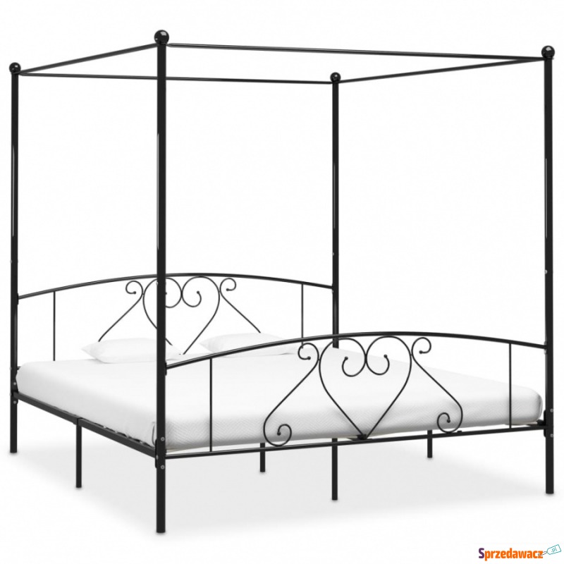 Rama łóżka z baldachimem, czarna, metalowa, 180... - Łóżka - Jastrzębie-Zdrój