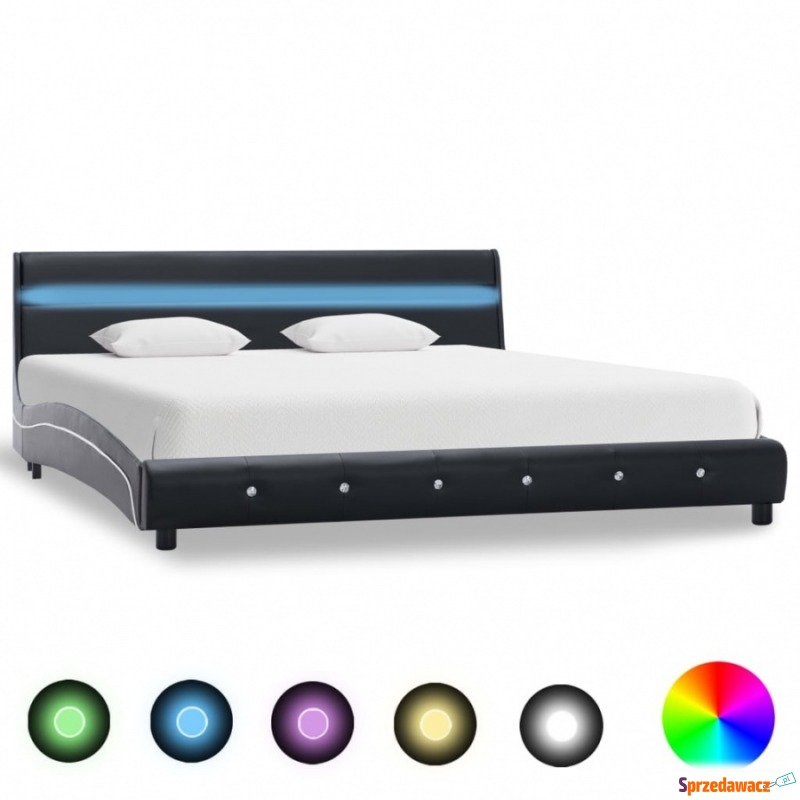 Rama łóżka z LED, czarna, sztuczna skóra, 180... - Stelaże do łóżek - Tychy
