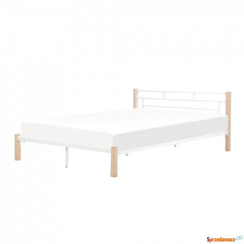 Łóżko białe z jasnobrązowymi nogami 180x200 c... - Łóżka - Zgorzelec
