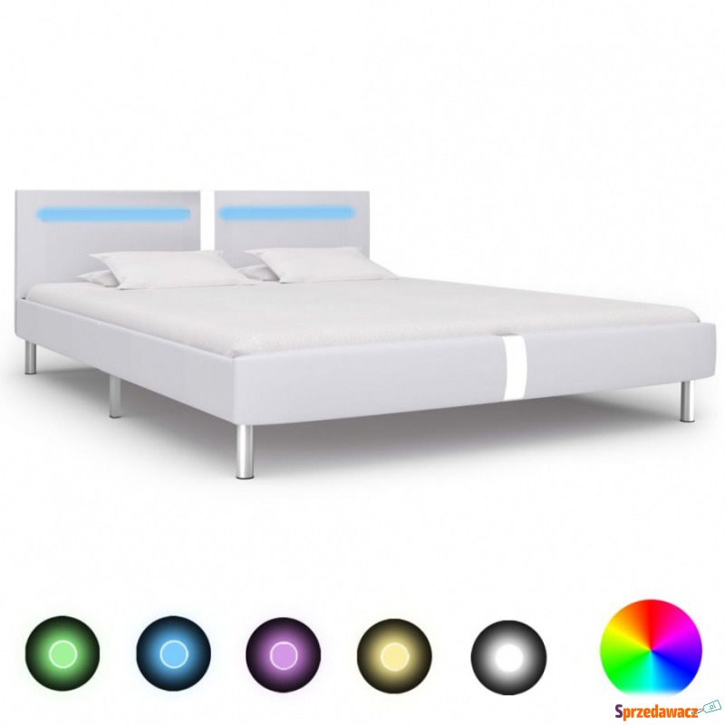 Rama łóżka LED, biała, sztuczna skóra, 180 x... - Stelaże do łóżek - Sieradz