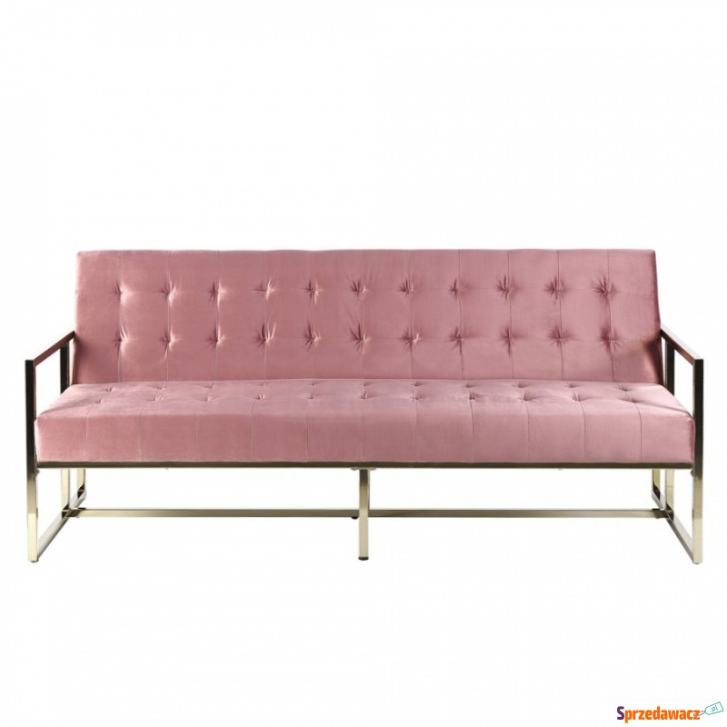 Sofa rozkładana welurowa różowa MARSTAL - Sofy, fotele, komplety... - Śrem