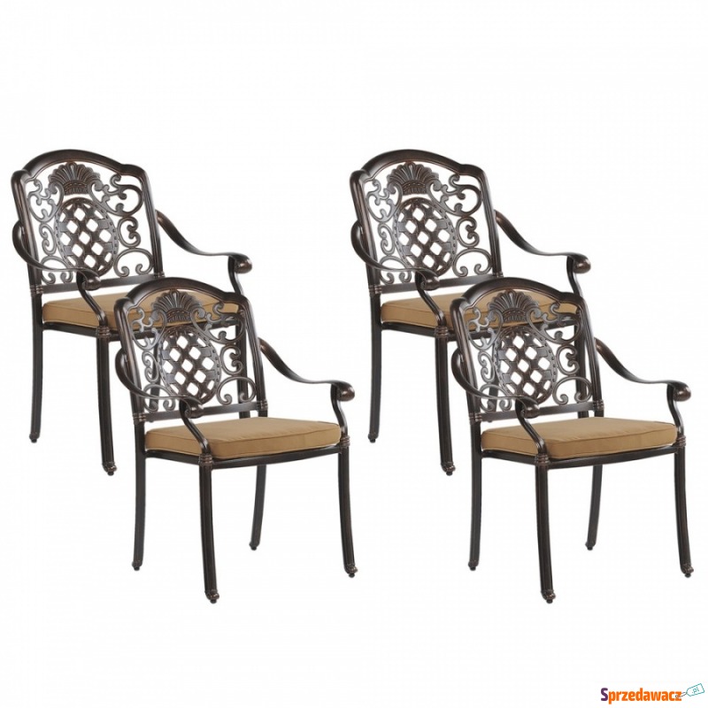 Zestaw 4 krzeseł ogrodowych metalowy brązowy... - Krzesła ogrodowe - Mozów