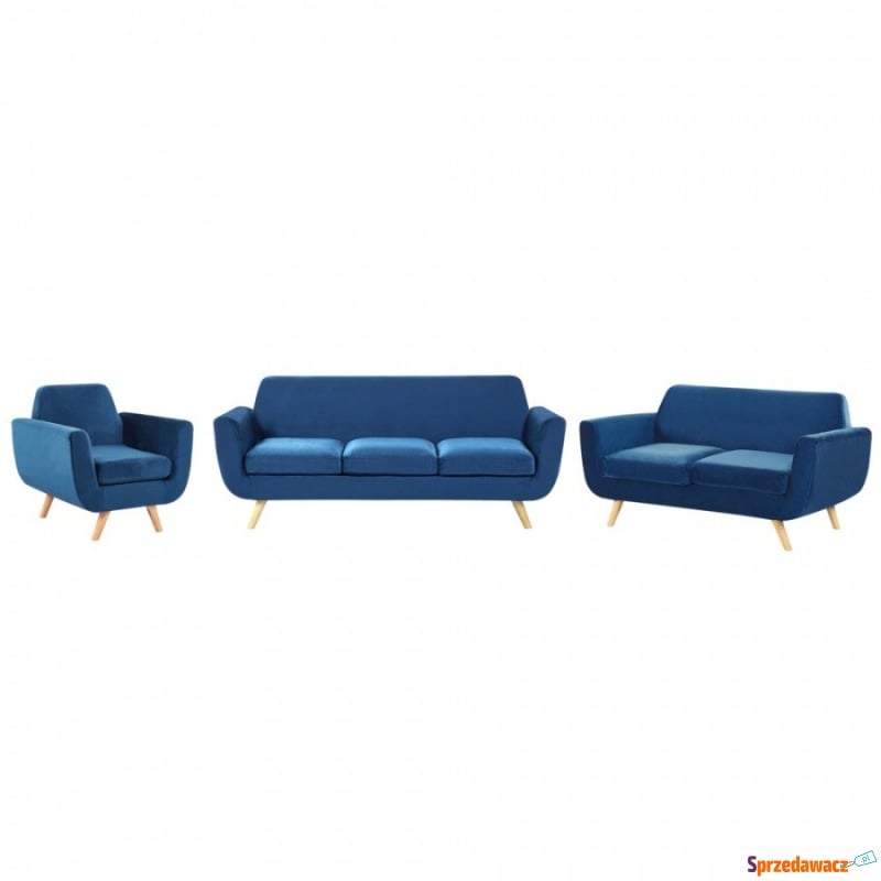 Komplet wypoczynkowy welurowy niebieski BERNES - Sofy, fotele, komplety... - Oleśnica