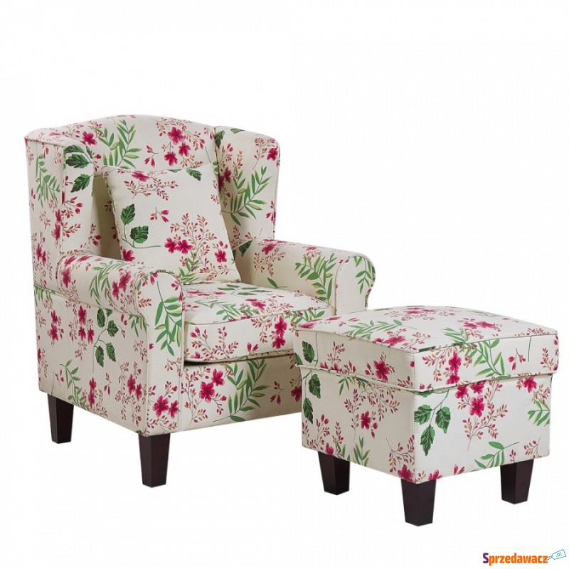 Fotel uszak z podnóżkiem w kwiaty kremowy HAMAR - Sofy, fotele, komplety... - Nysa