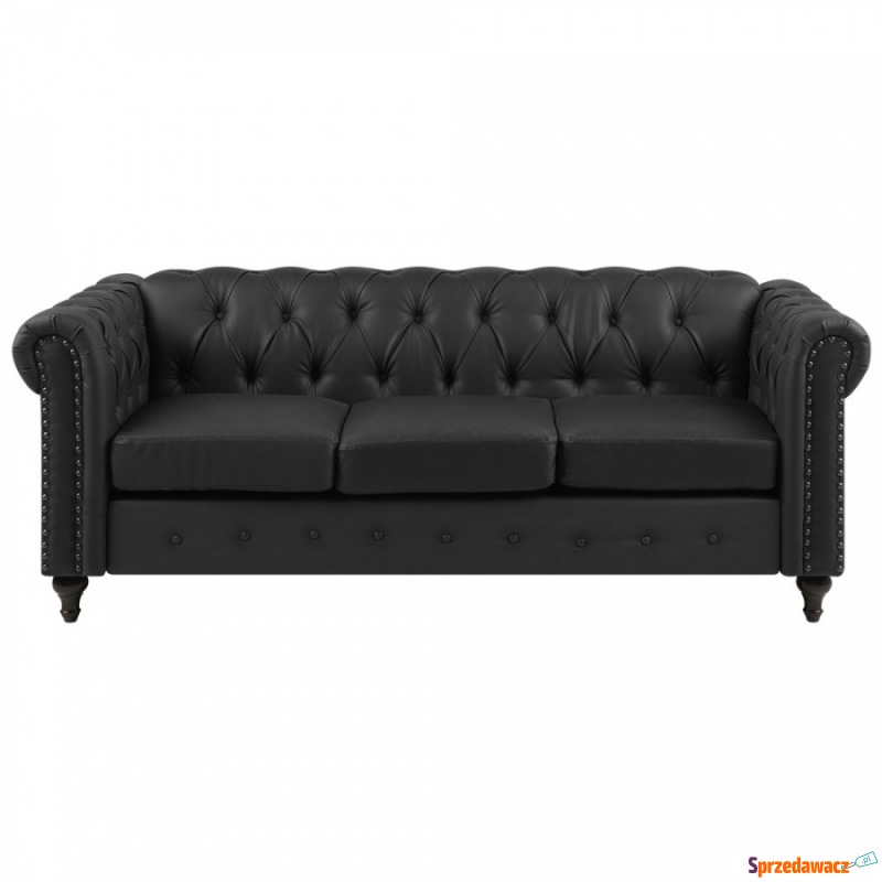 Sofa 3-osobowa ekoskóra czarna CHESTERFIELD - Sofy, fotele, komplety... - Łapy