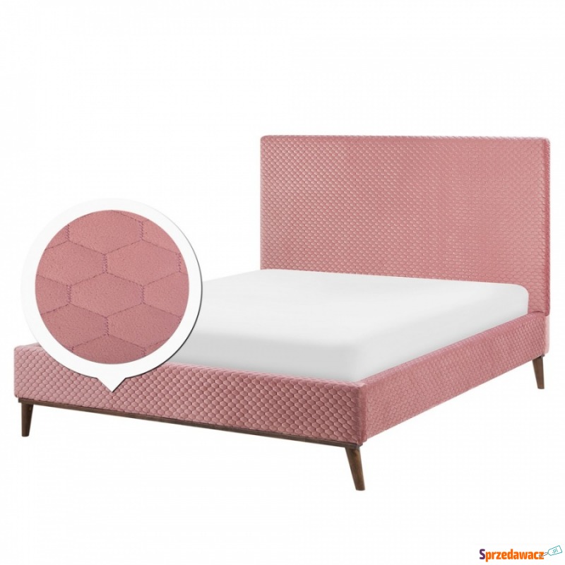 Łóżko welurowe 140 x 200 cm różowe BAYONNE - Łóżka - Kutno