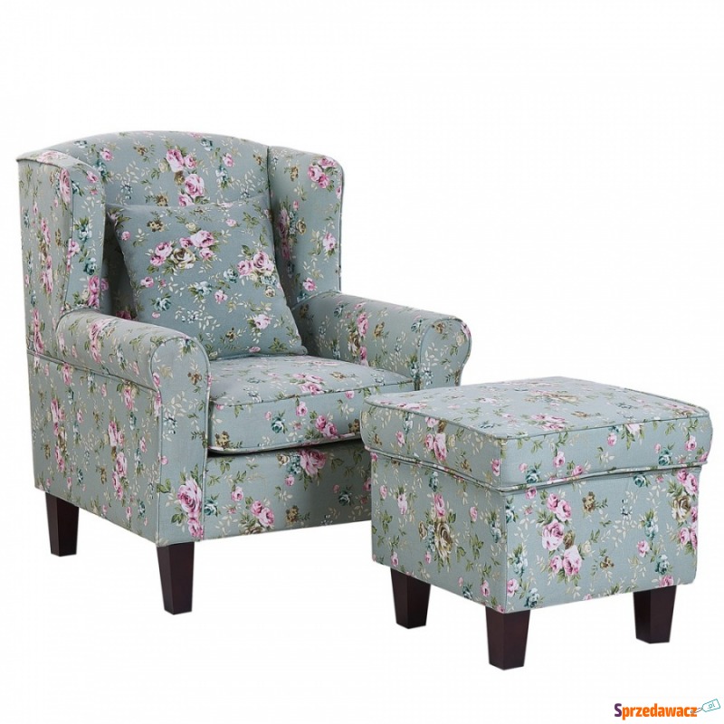Fotel uszak z podnóżkiem w kwiaty zielony HAMAR - Sofy, fotele, komplety... - Piotrków Trybunalski