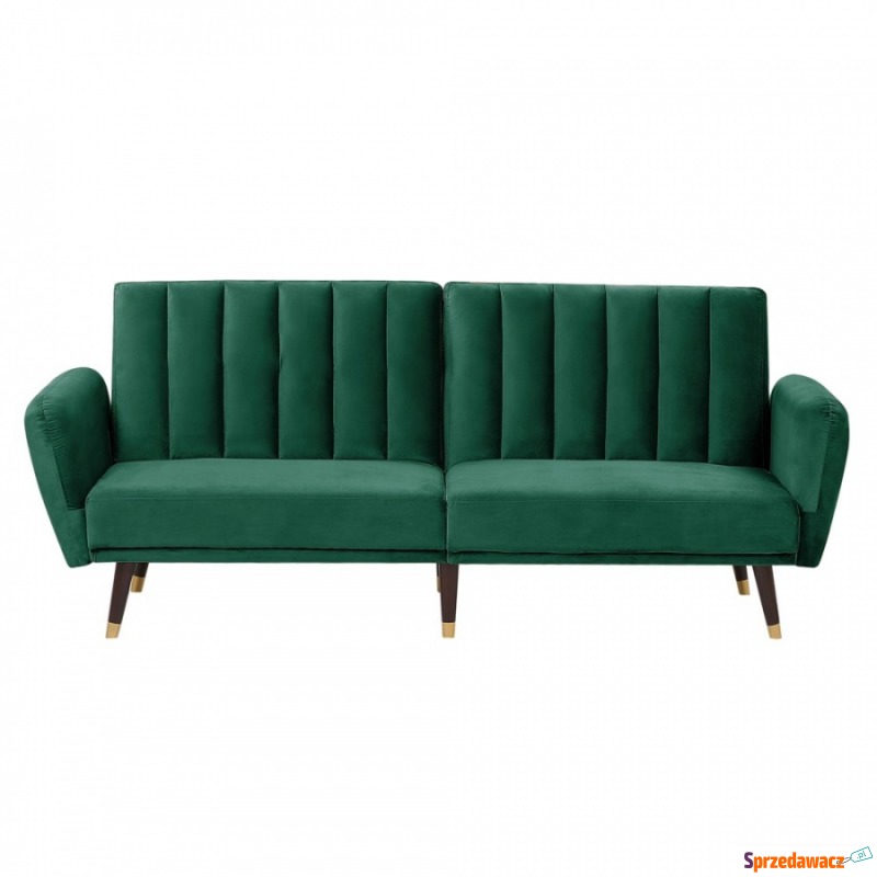 Sofa rozkładana welurowa szmaragdowa VIMMERBY - Sofy, fotele, komplety... - Świecie