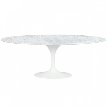 Stół TULIP ELLIPSE MARBLE biały - blat owalny marmurowy, metal