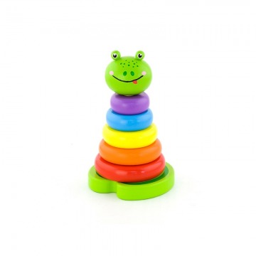 Drewniana piramidka edukacyjna zabawka żaba