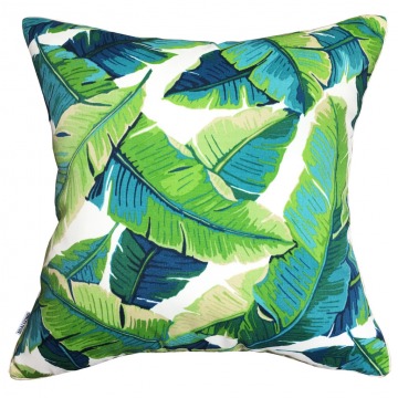 Poduszka dekoracyjna Bahama Blue w zielone liście bananowca 45 x 45 cm