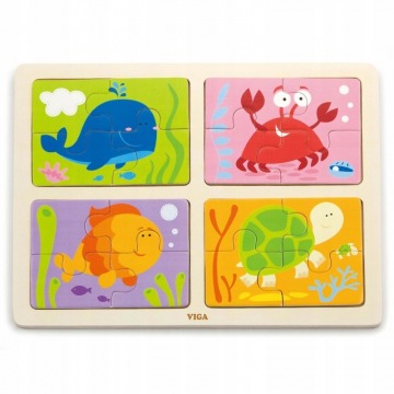 Drewniane puzzle zwierzęta morskie dla dzieci 4w1