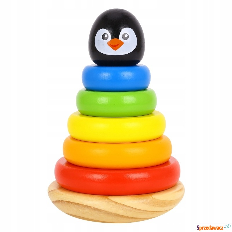 Drewniana układanka piramidka pingwin zabawka - Dla niemowląt - Bezrzecze
