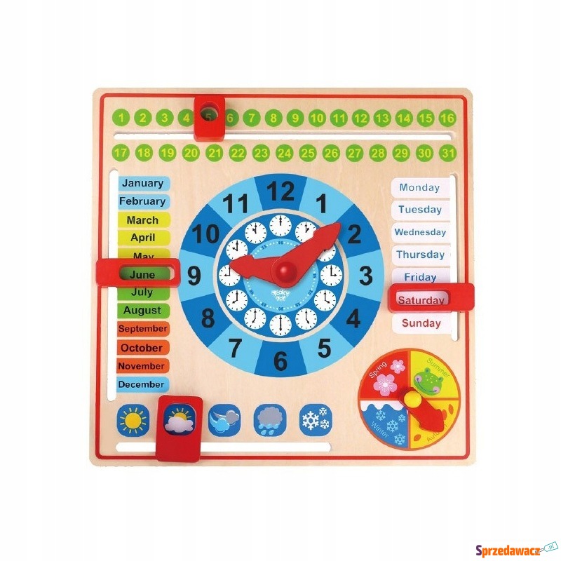 Drewniany zegar kalendarz 2w1 dla dzieci - Dla niemowląt - Świecie