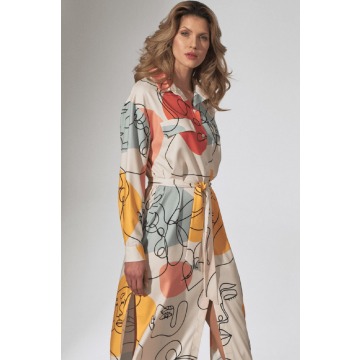 Figl - Koszulowa sukienka o długości 7/8 kolorowy nadruk