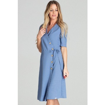 Figl - Kopertowa sukienka midi z ozdobnymi guzikami niebieska