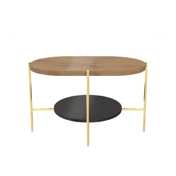 nowoczesny stolik kawowy dancan arena / złota podstawa + dębowy i czarny blat