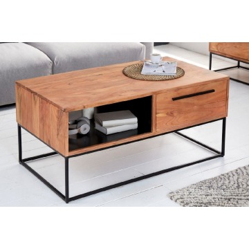 industrialny drewniany stolik kawowy z szufladą straight / 110x60x50 cm