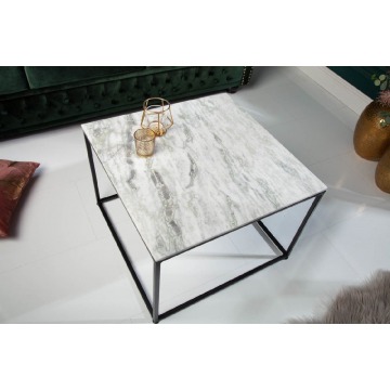 kwadratowy stolik kawowy elements z białym, marmurowym blatem