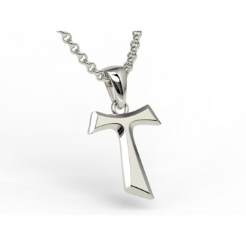 Franciszkański krzyż TAU z białego złota - KR-6B