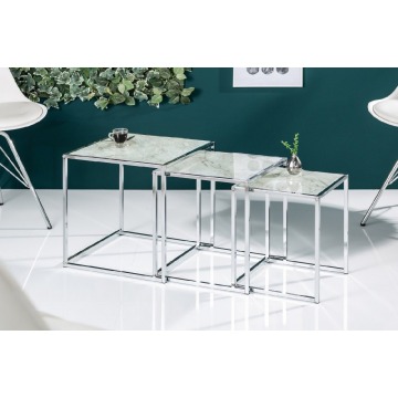nowoczesny kwadratowy stolik kawowy elements z białym blatem / zestaw 3 sztuk