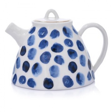 Dzbanek do herbaty w kropki DUKA RIVIERA 1075 ml niebieski porcelanowy