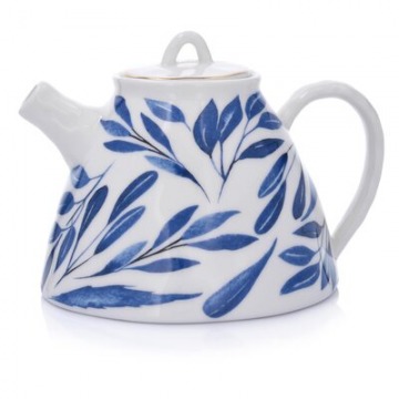 Dzbanek do herbaty w liście DUKA RIVIERA 1075 ml niebieski porcelanowy