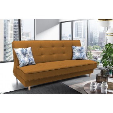 elegancka sofa iza w skandynawskim stylu, z funkcją spania i pojemnikiem na pościel