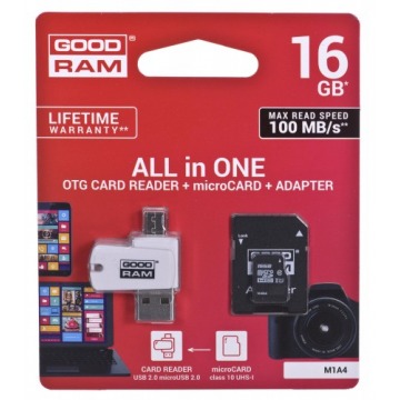 Karta pamięci z adapterem i czytnikiem kart GoodRam All in one M1A4-0160R12 (16GB; Class 10; Adapter