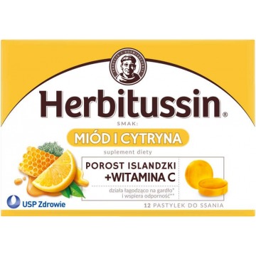 Herbitussin miód i cytryna porost islandzki+witamina c x 12 pastylek do ssania