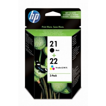 Tusz HP zestaw HP 21+HP 22, HP21+HP22=SD367AE, zawiera czarny i kolor, C9351AE+C9352AE