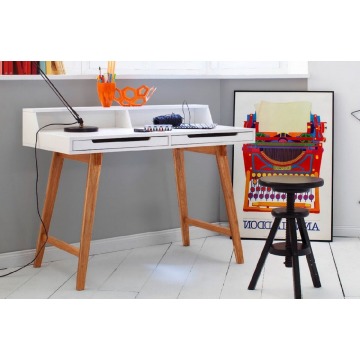 biało-drewniane biurko z szufladami tiffy w skandynawskim stylu / 110x58 cm