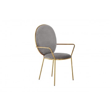 szare tapicerowane krzesło na złotych nogach delicate grey