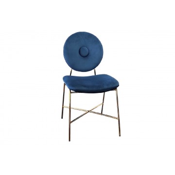 granatowe tapicerowane krzesło na złotych nogach ruote blu