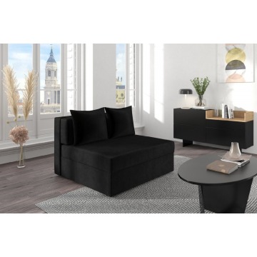 czarna rozkładana sofa dancan olga z funkcją spania i pojemnikiem na pościel / szerokość 116 cm