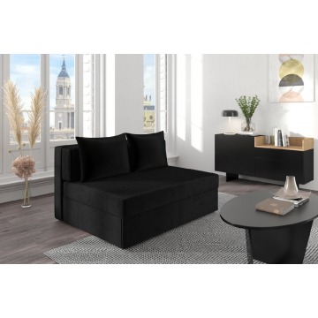 czarna rozkładana sofa dancan olga z funkcją spania i pojemnikiem na pościel / szerokość 136 cm