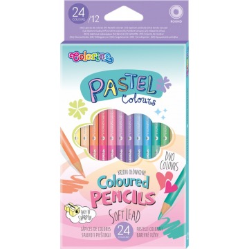 kredki ołówkowe colorino dwukolorowe pastelowe 24 kolory 12 sztuk