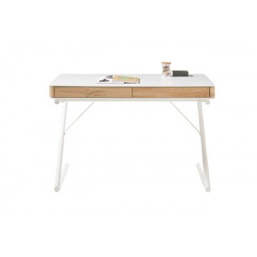 nowoczesne biurko biało-dębowe z szufladami bukarest na metalowych nogach / 120x60 cm