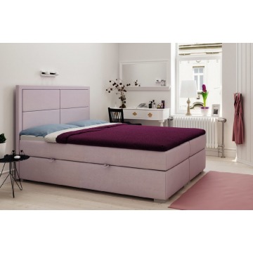 eleganckie tapicerowane łóżko kontynentalne do sypialni olivier z pojemnikiem na pościel. obniżka ce