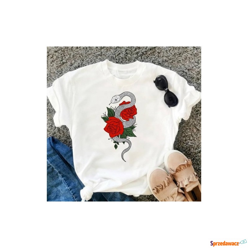 koszulka z różą i wężem - Bluzki, koszule - Przemyśl