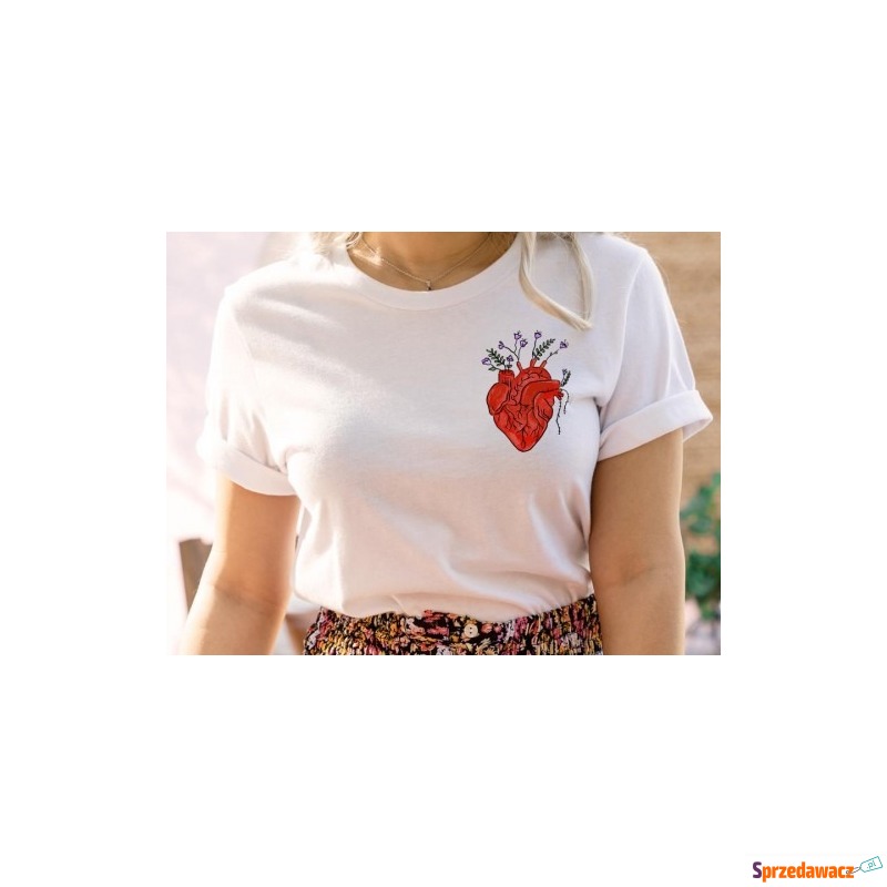 biała bluzka z sercem w kwiaty - Bluzki, koszule - Opole