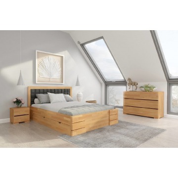 tapicerowane łóżko drewniane - bukowe visby gotland hig drawers