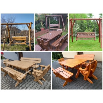 Stół ogrodowy drewniany z ławkami i fotelami