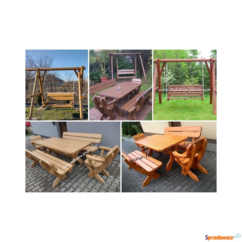 Stół ogrodowy drewniany z ławkami i fotelami - Stoły, ławy, stoliki - Tokarnia
