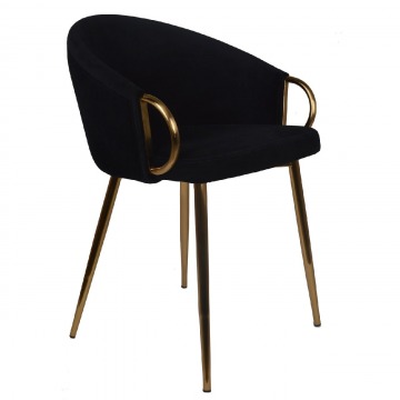 Krzesło welurowe w kolorze czarnym na złotych metalowych nogach