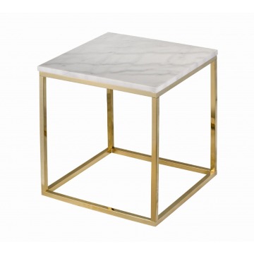 Stolik Pomocniczy Marble Square Biały, Stelaż Złoty Połysk 50x50x53cm