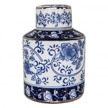 Waza Ceramiczna, Amfora Flowers Niebiesko-Złota 14x14x21cm